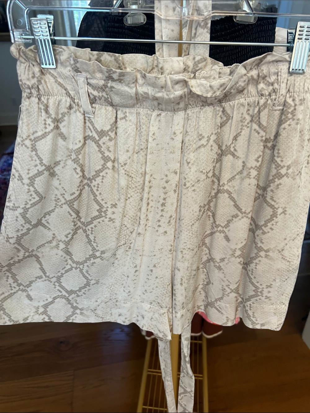 Bella Dahl Beige Snake-Print High Waist Shorts